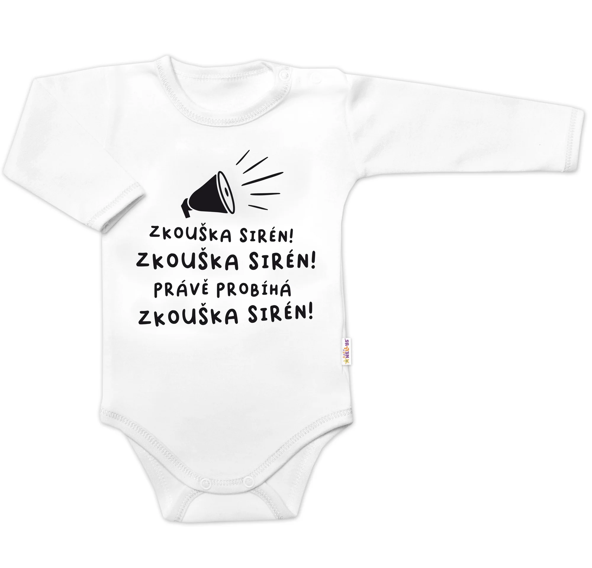 Baby Nellys Body dlouhý rukáv Zkouška sirén,  bílé