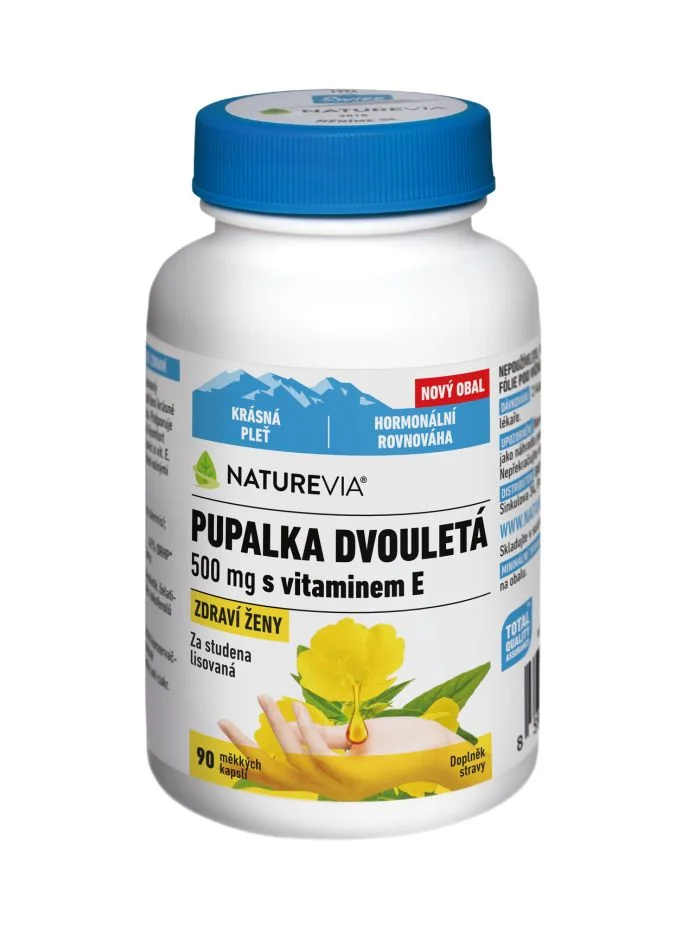 NatureVia Pupalka dvouletá 500 mg + Vitamín E 90 kapslí