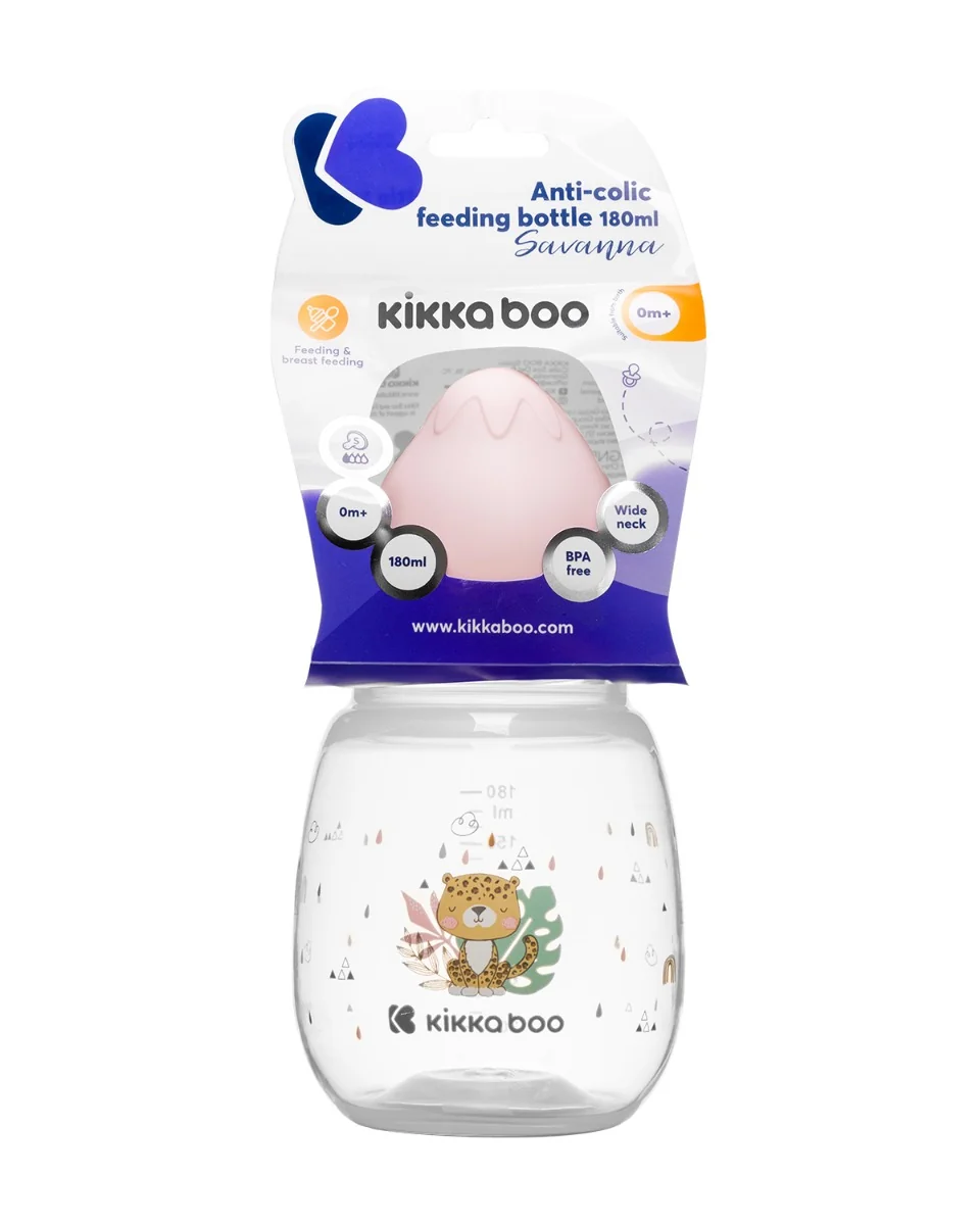 KikkaBoo Kojenecká láhev 3m+ Savanna Pink 180 ml