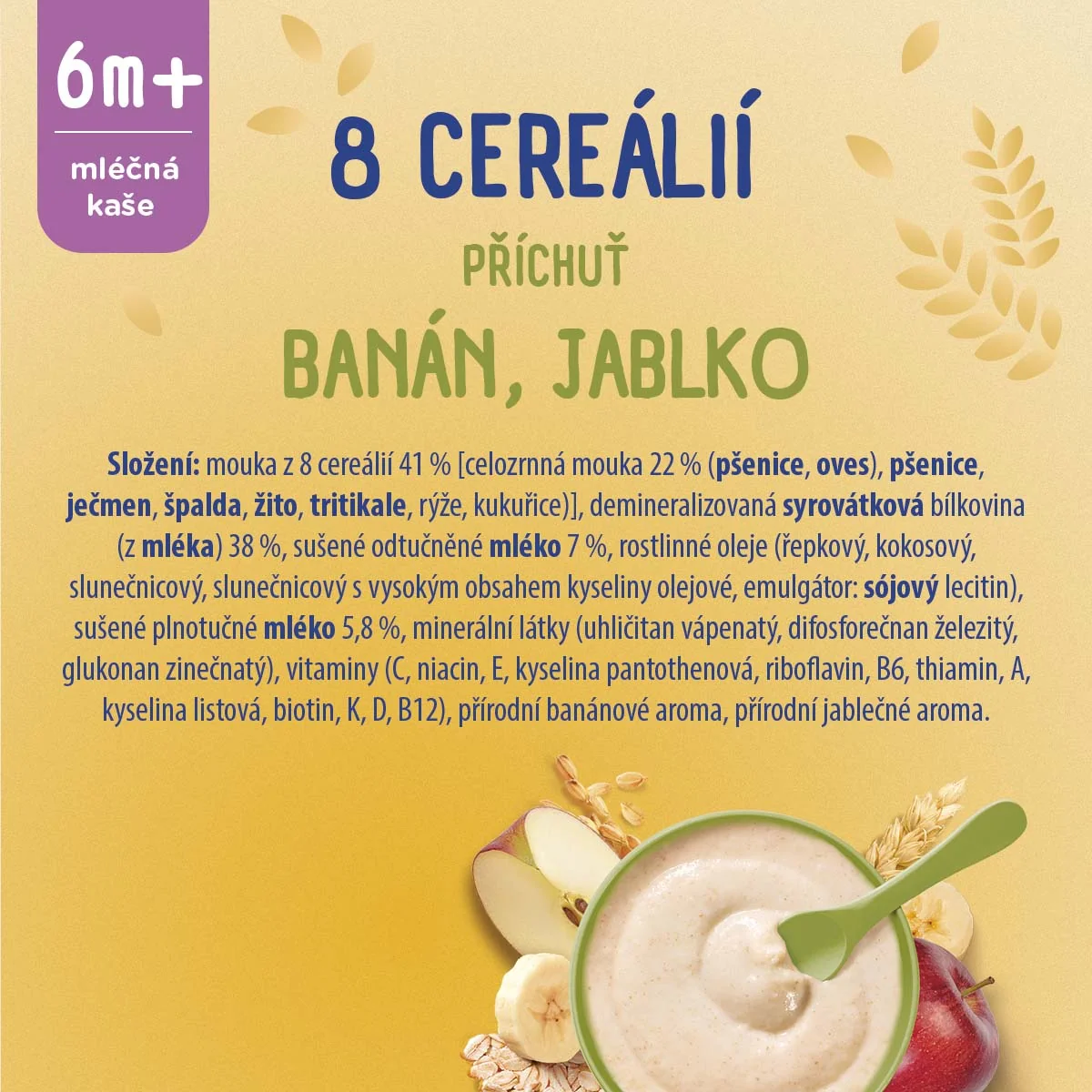 Sunar Mléčná kaše s 8 cereáliemi banán a jablko 210 g