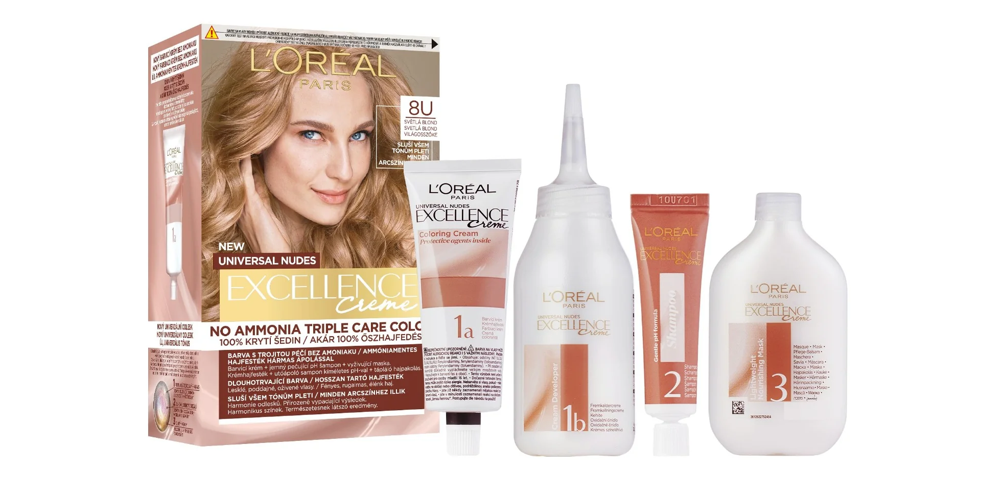 Loréal Paris Excellence Creme Universal Nudes odstín 8U světlá blond barva na vlasy