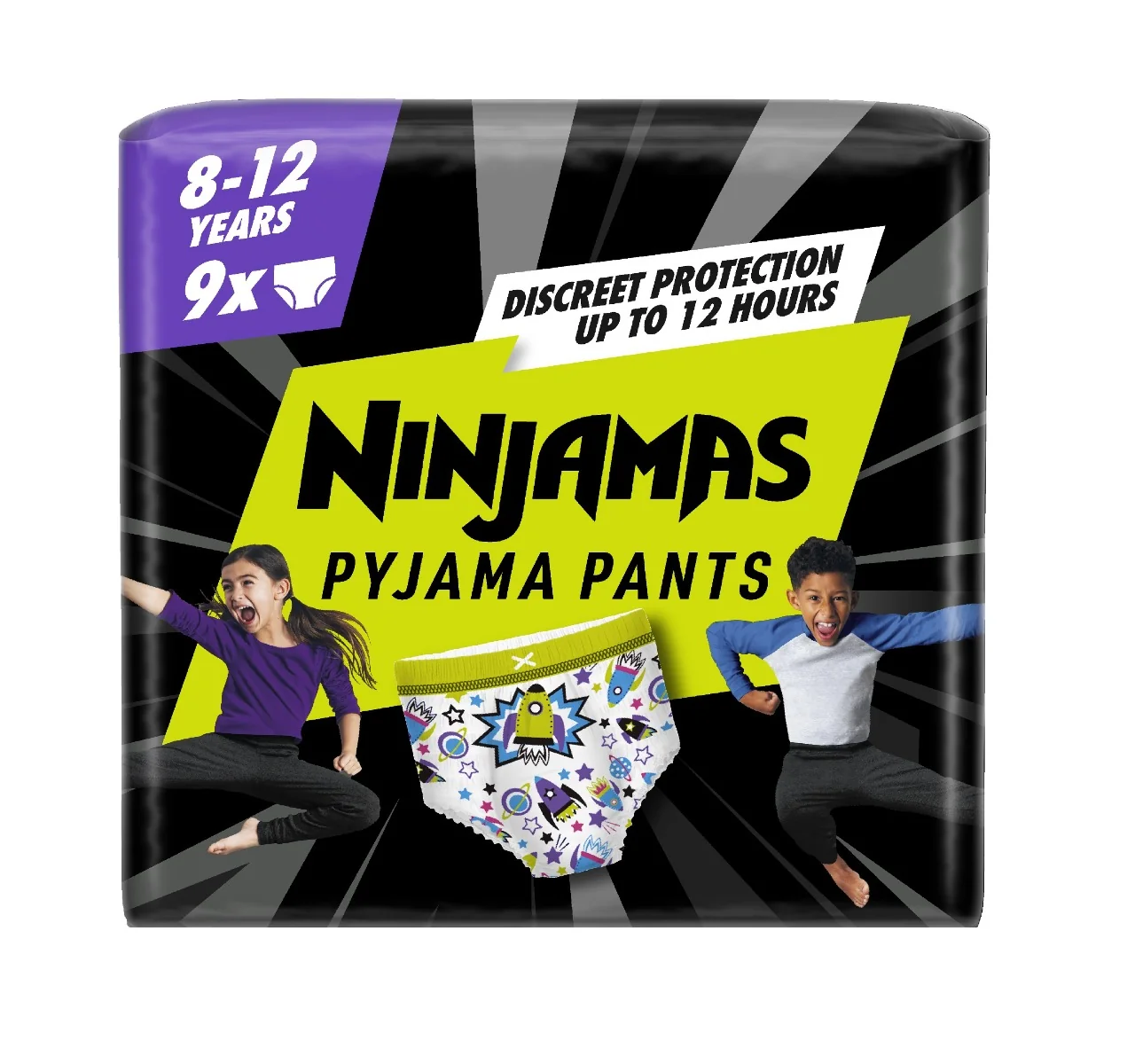 Ninjamas Pyjama Pants kosmické lodě 8–12 let 27–43 kg pyžamové kalhotky 9 ks