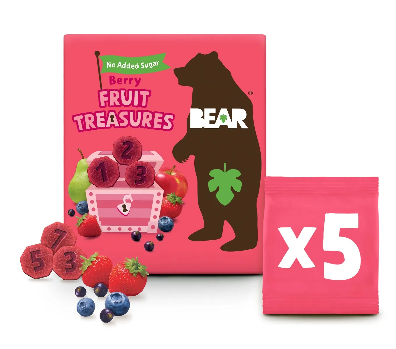 BEAR Fruit Treasures Berry jahoda a borůvka ovocné kousky 5x20 g