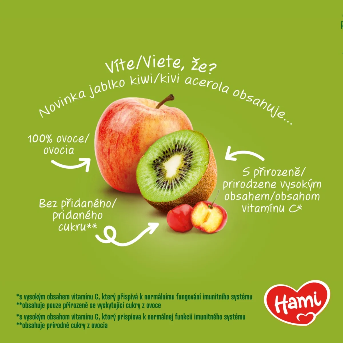 Hami 100% ovoce Jablko kiwi a acerola 8m+ 4x100 g