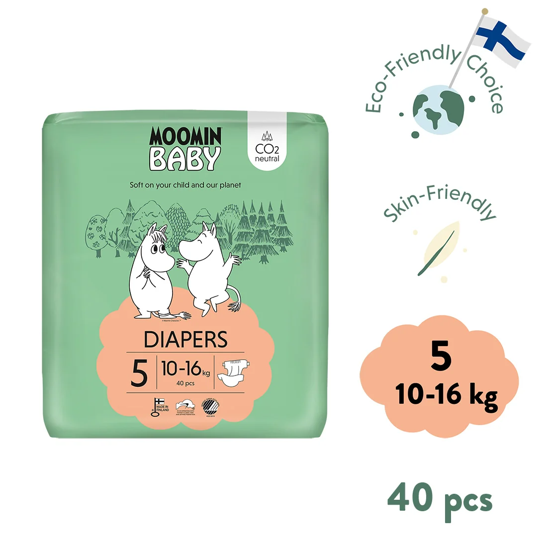 Moomin Baby 5 Maxi 10–16 kg eko pleny 40 ks