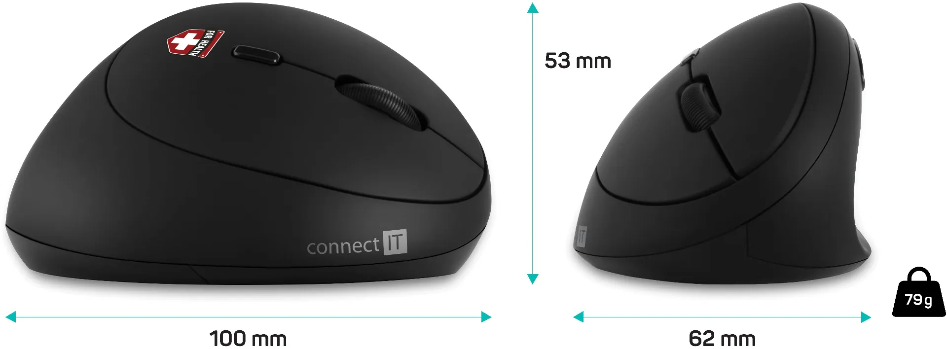 Connect IT For Health CMO-2600-BK ladies ergonomická vertikální myš