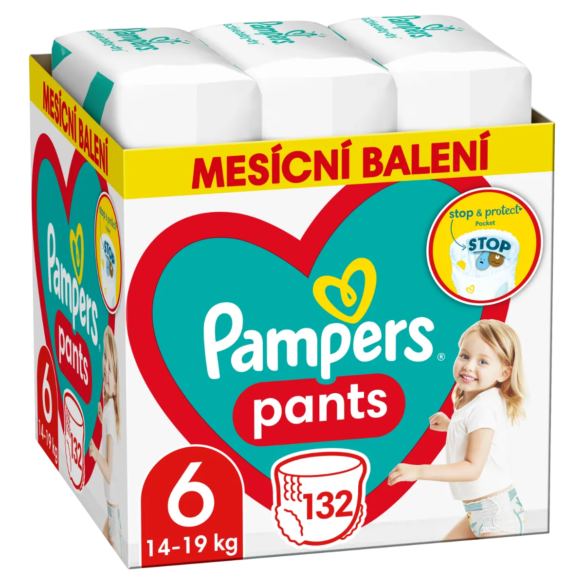 Pampers Pants vel. 6 Monthly Pack 14-19 kg plenkové kalhotky 132 ks