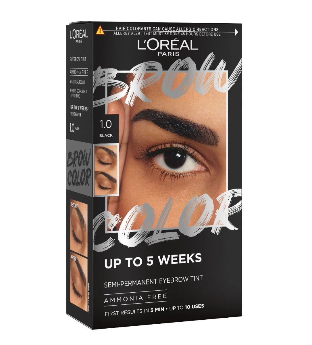 Loréal Paris Brow Color 1.0 Black semi-permanentní barva na obočí 1 ks