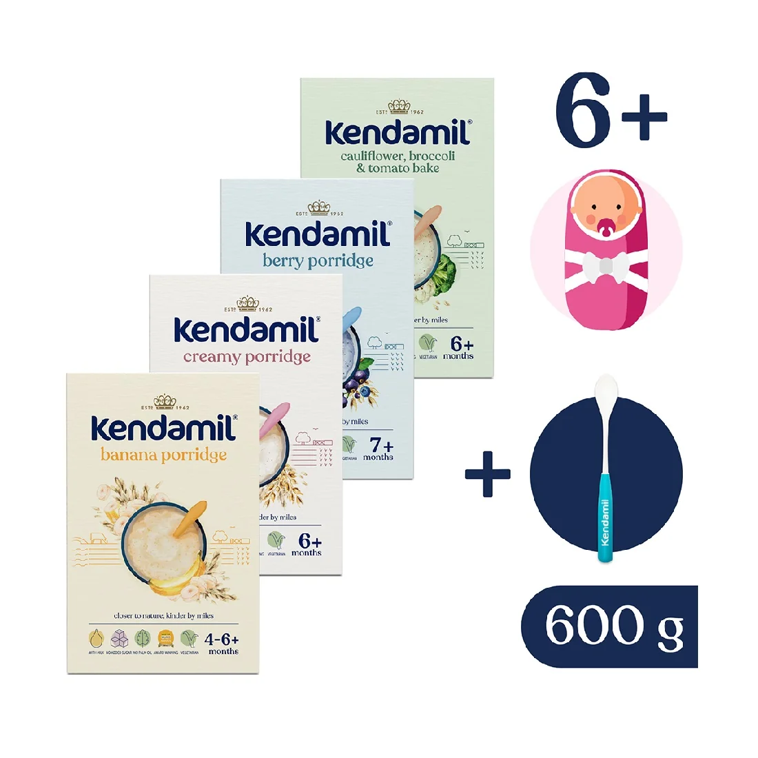 Kendamil Variace mléčných kaší 4-7m+ 4x150 g + dárek