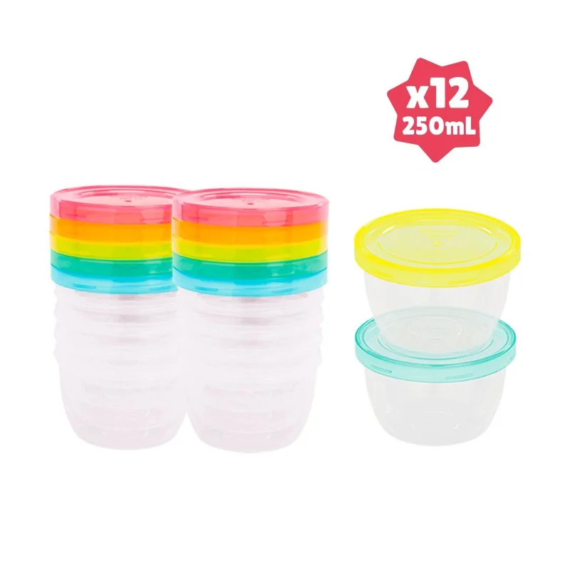 Badabulle misky s víčky MAXI FUN COLORS 250ml sada 12ks 