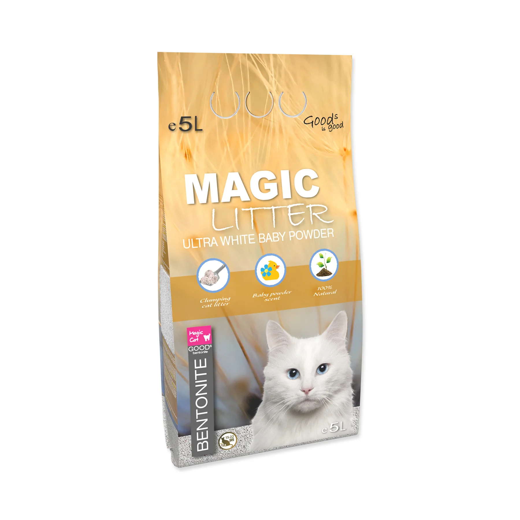 Magic Litter Bentonite Ultra White Baby Powder kočkolit 5 l