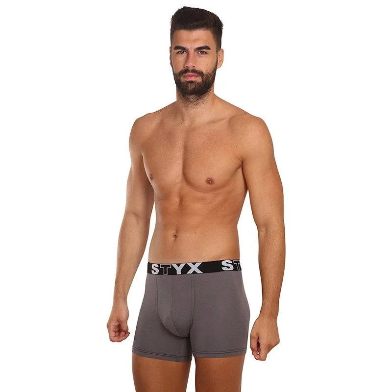 Styx 3PACK pánské boxerky long sportovní guma tmavě šedé (3U1063) XL 