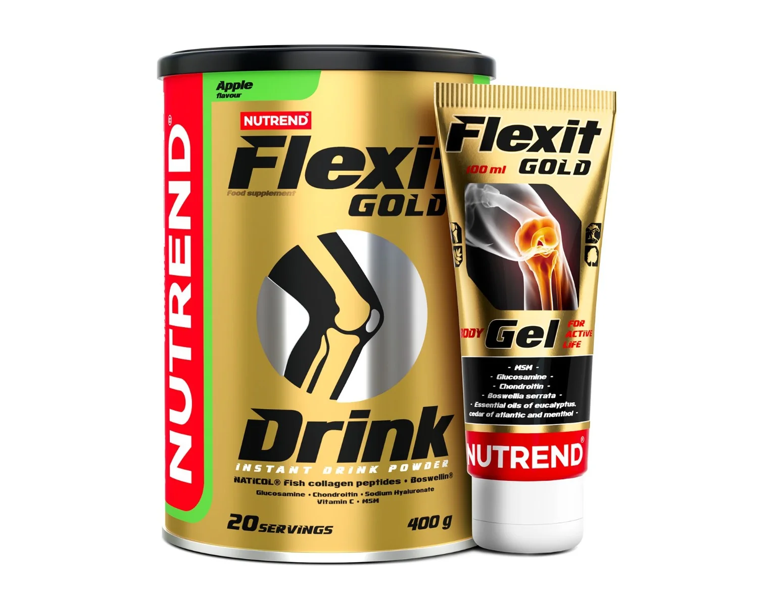 Nutrend Flexit Gold Drink 400 g jablko + Flexit Gold Gel 100 ml dárková sada