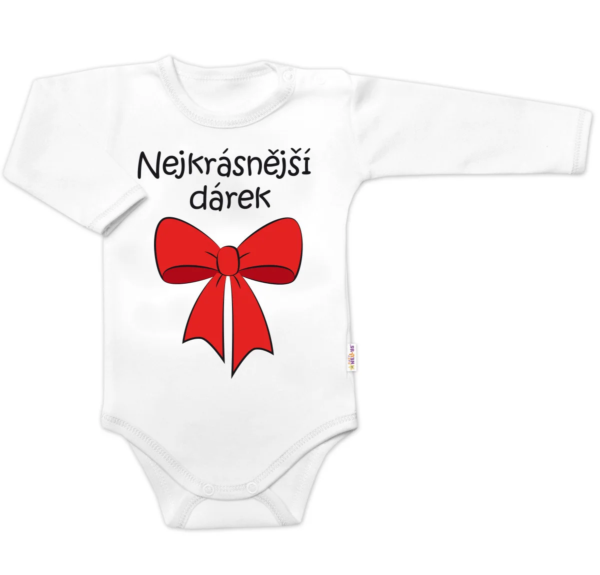 Baby Nellys Body dl. rukáv - Nejkrásnější dárek, bílé, vel.86