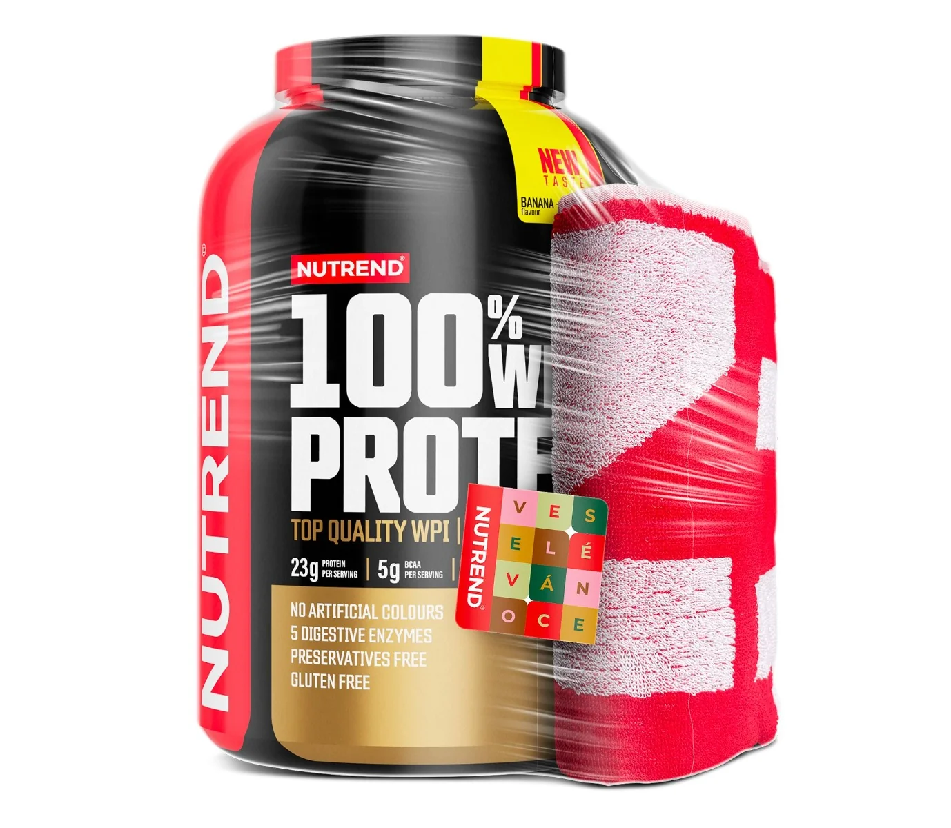 Nutrend 100% Whey Protein banán + jahoda dárková sada 2250 g + ručník