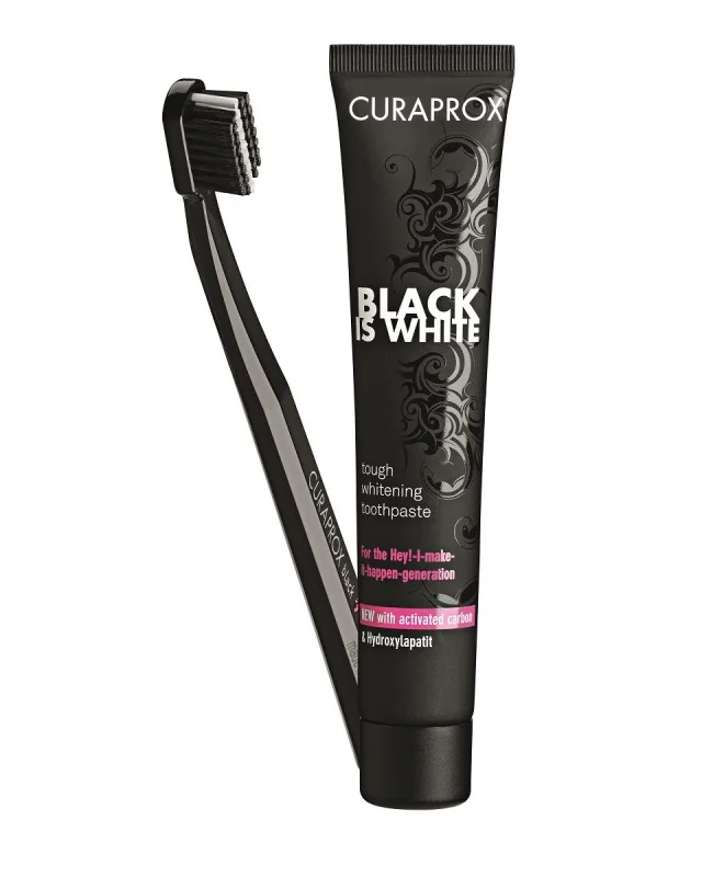 Curaprox BLACK IS WHITE Set bělicí zubní pasta 90 ml + kartáček CS 5460