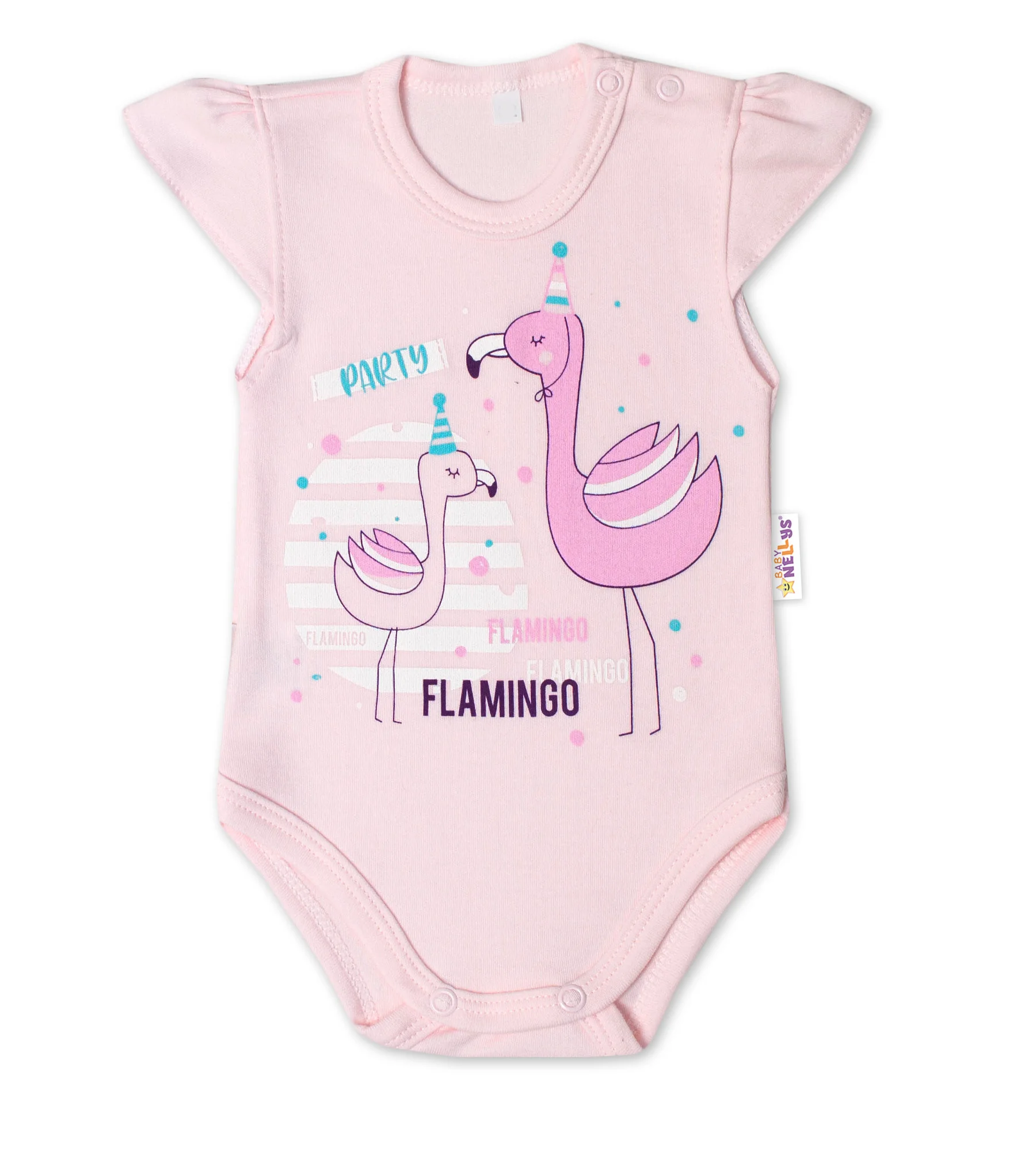 Baby Nellys Bavlněné kojenecké body, kr. rukáv, Flamingo - sv. růžové, vel. 86