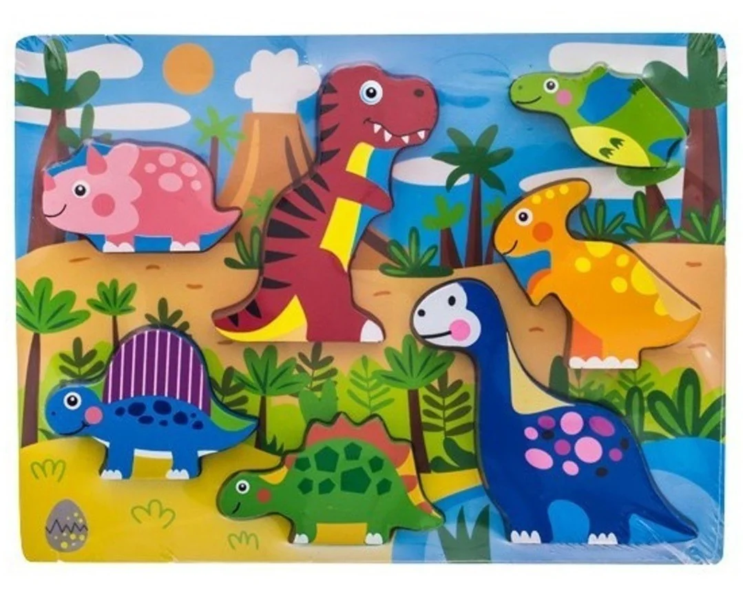 TULIMI Dřevěné zábavné puzzle vkládací, 35x22,5cm  - Dinosauři