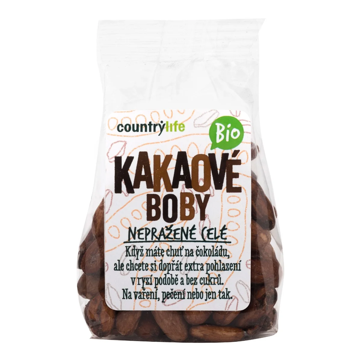 Country Life Kakaové boby nepražené celé BIO 100 g