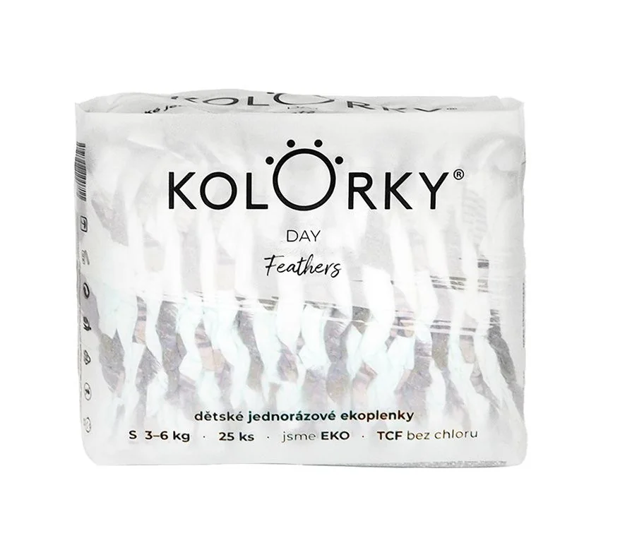 KOLORKY DAY Jednorázové eko plenky vel. S 3-6 kg 25 ks peří