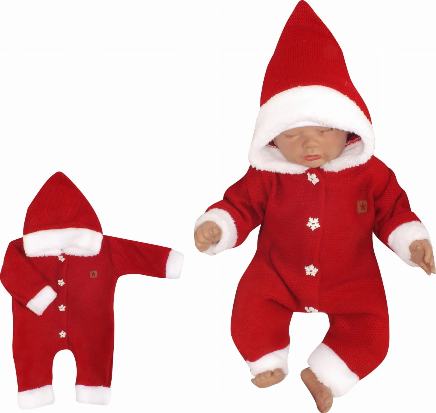 Z&Z Dětský pletený overálek s kapucí Baby Santa, červený vel.  86