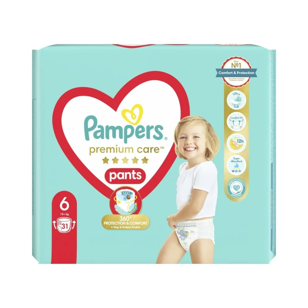 Pampers Premium Care vel. 6 15+ kg plenkové kalhotky 31 ks