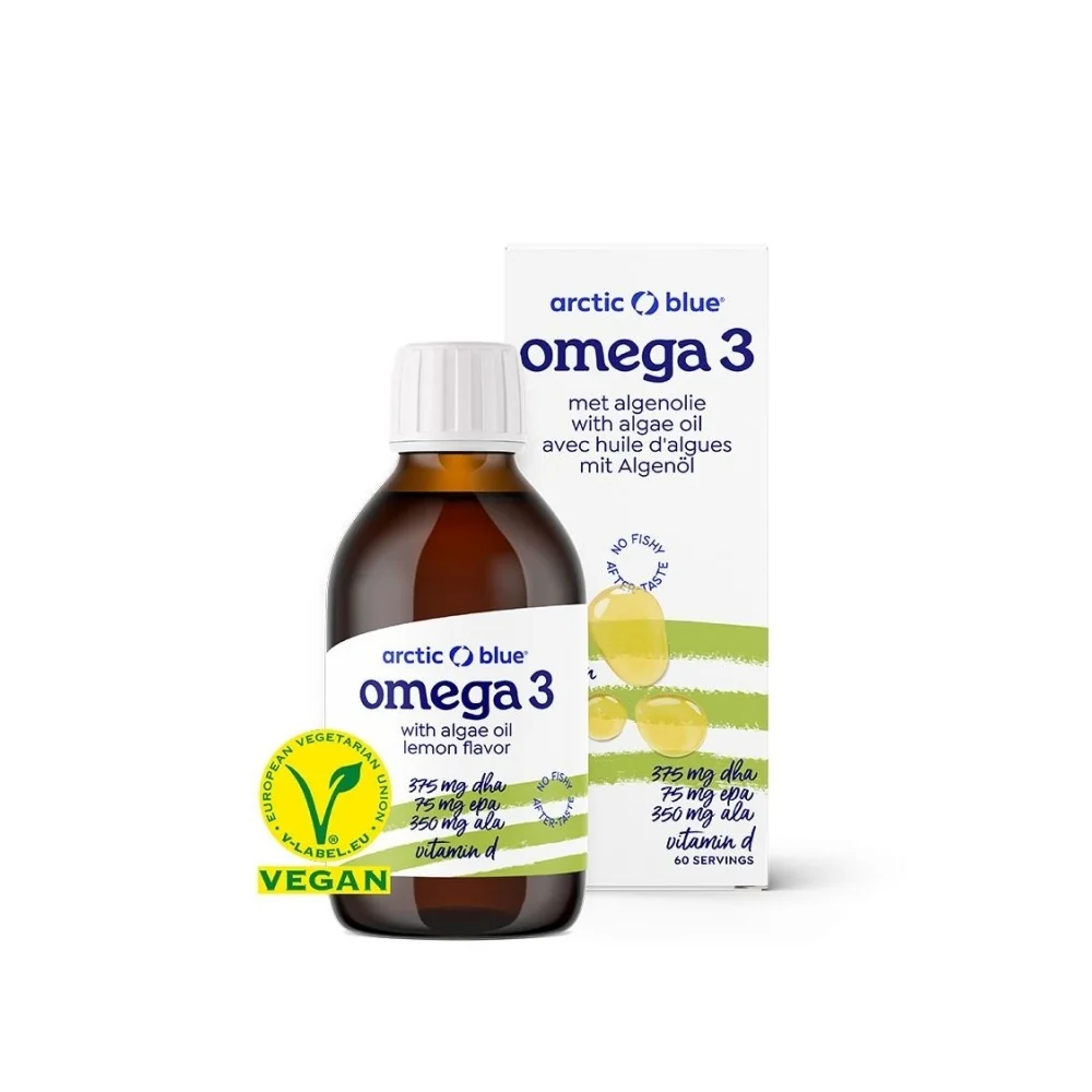 Arctic Blue Vegan Omega 3-6-9 Algae 375 mg DHA + 75 mg EPA + ALA + Vitamin D 150 ml