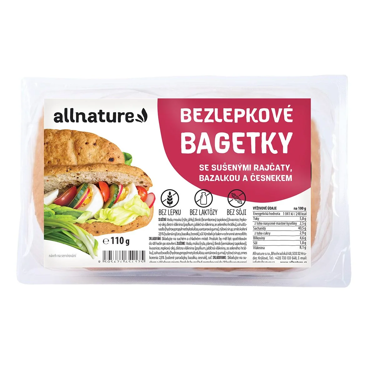 Allnature Bezlepkové bagetky se sušenými rajčaty, bazalkou a česnekem 110 g