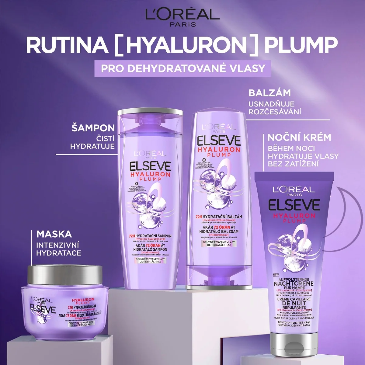 Loréal Paris Elseve Hyaluron Plump noční vyplňující krém na vlasy 200 ml