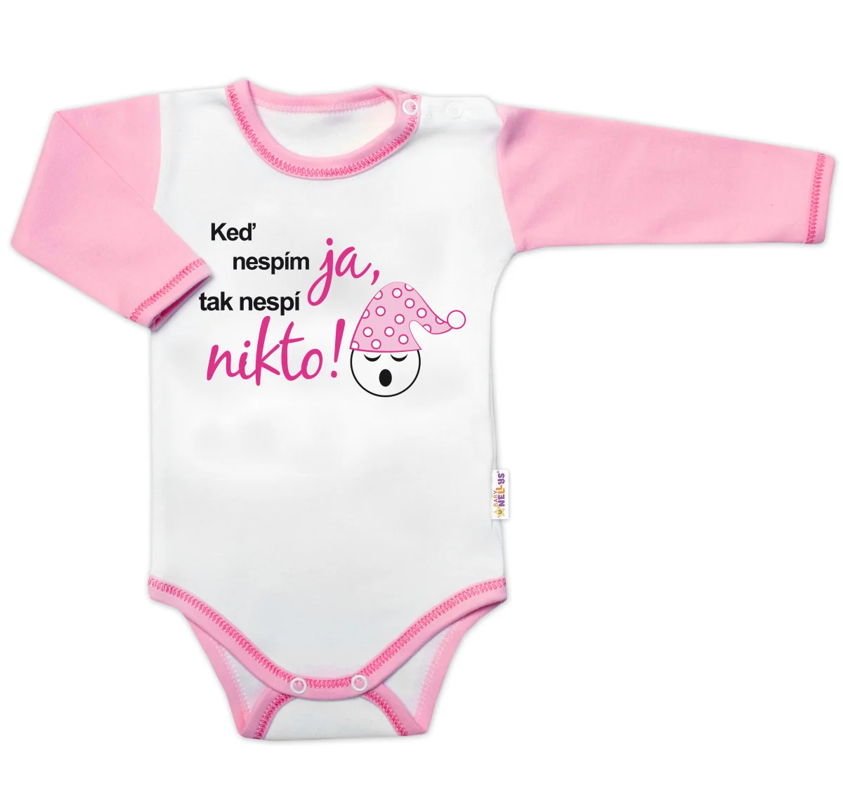 Baby Nellys Body dl. rukáv s vtipným textem , Keď nespím ja, tak nespí nikto, vel.80, holka