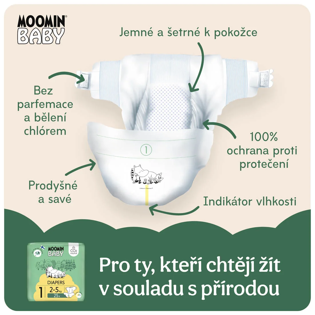 Moomin Baby 1 Newborn 2–5 kg eko pleny 25 ks