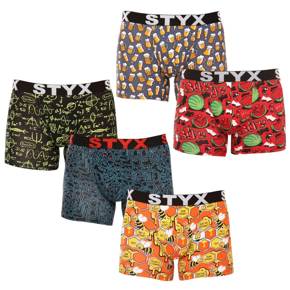 Styx 5PACK pánské boxerky long art sportovní guma vícebarevné (5U1267924) XL 