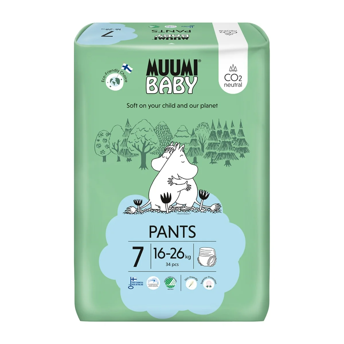 Muumi Baby Pants 7 XL 16–26 kg eko kalhotky 34 ks