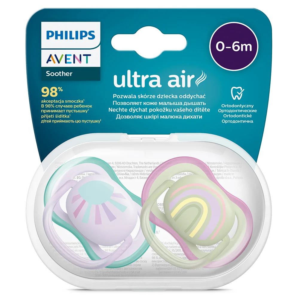 Philips Avent Šidítko Ultra air Obrázek 0–6m dívka 2 ks duha