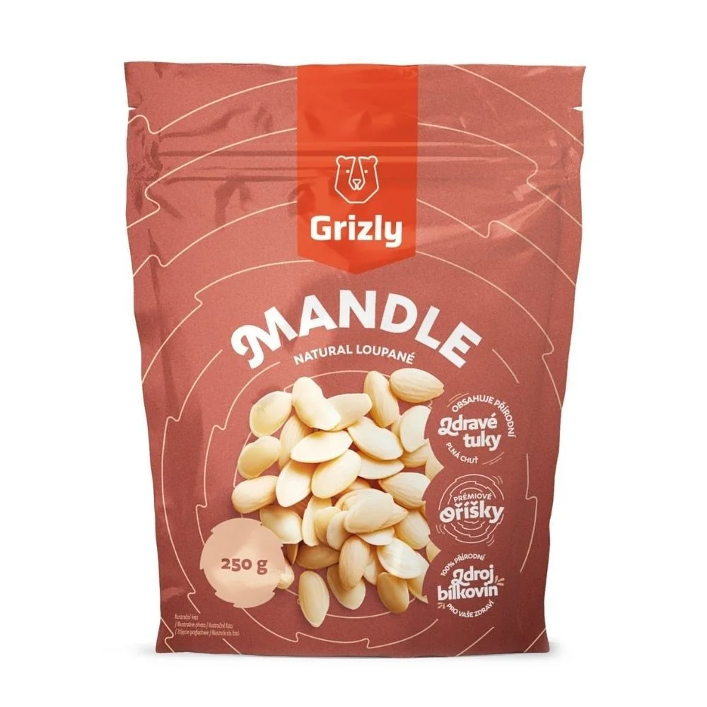 Grizly Mandle natural loupané 250 g