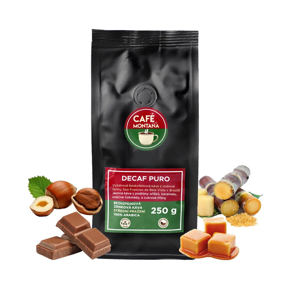 Café Montana Decaf Puro bezkofeinová zrnková káva 250 g