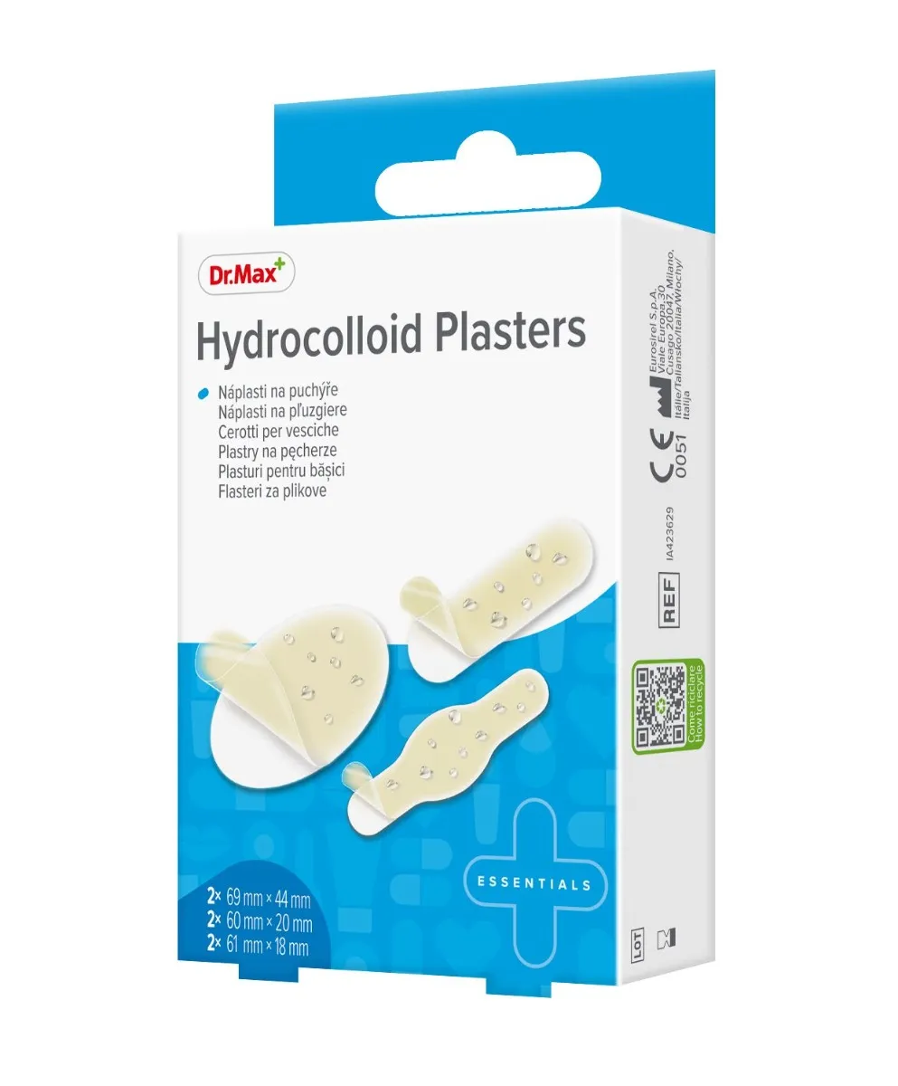 Dr. Max Hydrocolloid Plasters 3 velikosti náplasti na puchýře 6 ks