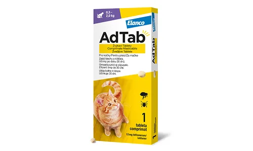 AdTab Žvýkací tablety pro kočky 0,5–2 kg 12 mg 1 tableta