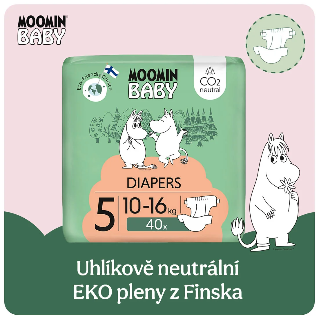 Moomin Baby 5 Maxi 10–16 kg eko pleny 40 ks