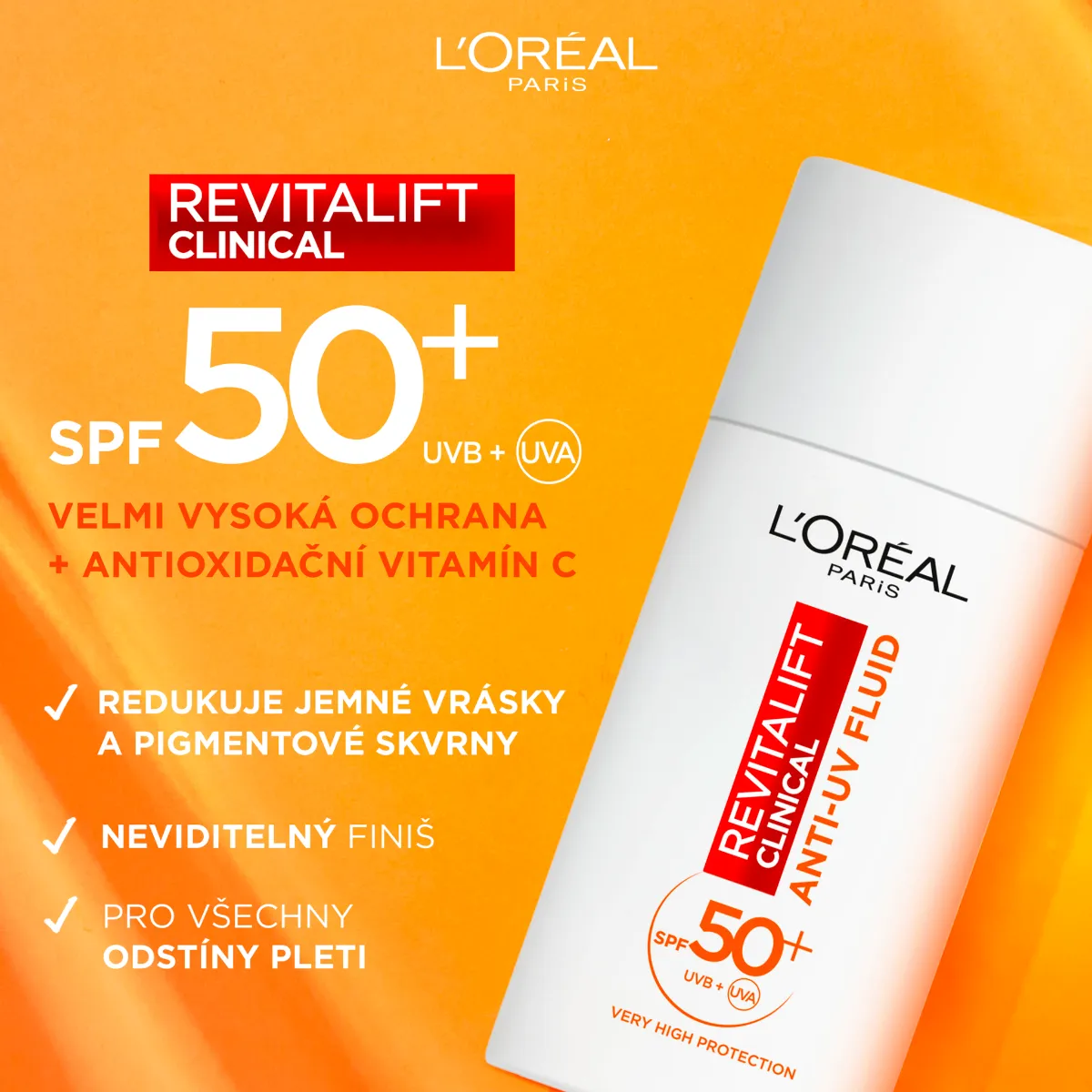 Loréal Paris Revitalift Clinical Denní Anti-UV Fluid s SPF50+ a vitamínem C 50 ml