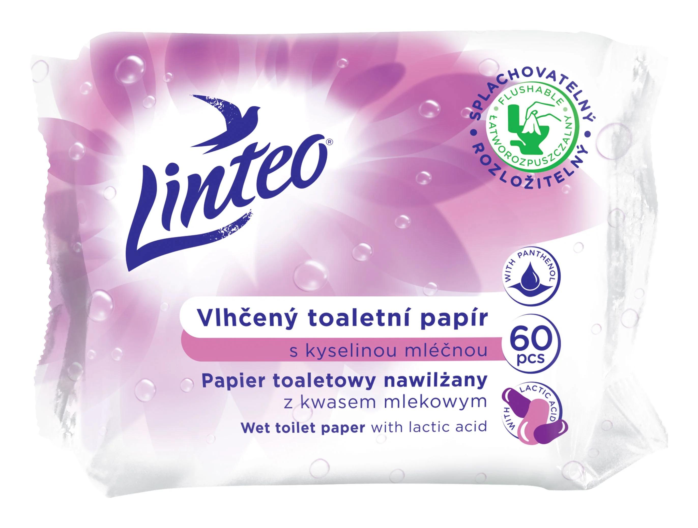 Linteo Vlhčený toaletní papír s kyselinou mléčnou 60 ks