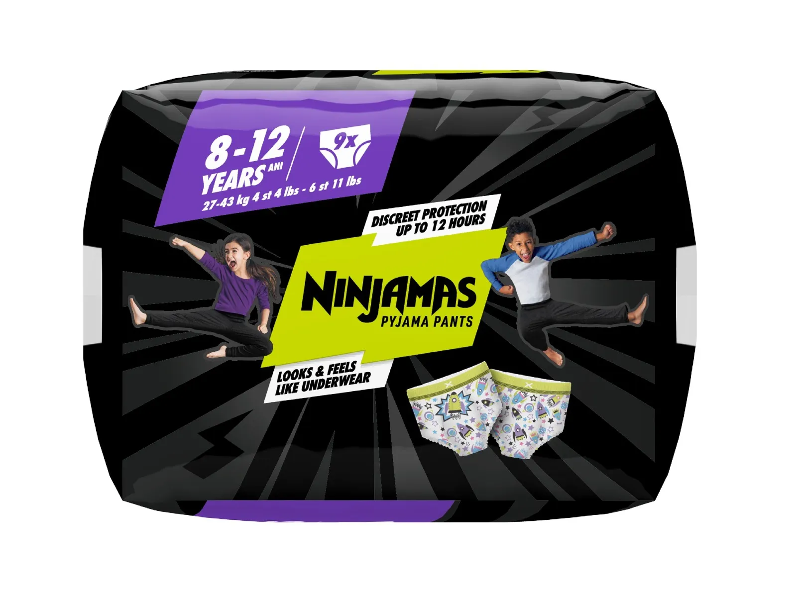 Ninjamas Pyjama Pants kosmické lodě 8–12 let 27–43 kg pyžamové kalhotky 9 ks