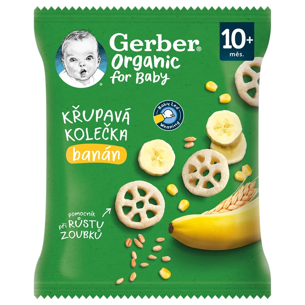 Gerber Organic Křupavá kolečka s banánem 10m+ 28 g