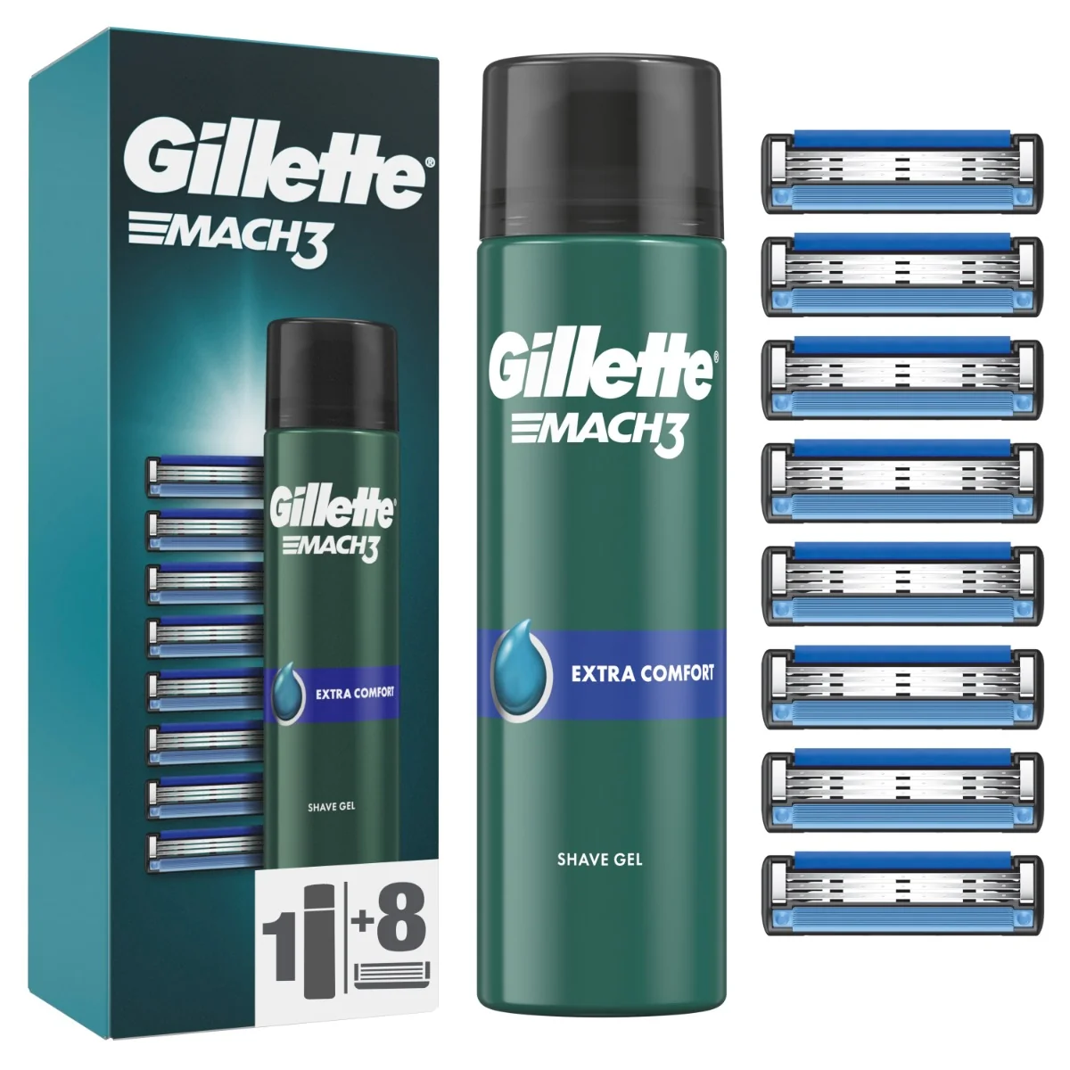 Gillette Mach3 Náhradní hlavice 8 ks + Comfort gel 200 ml