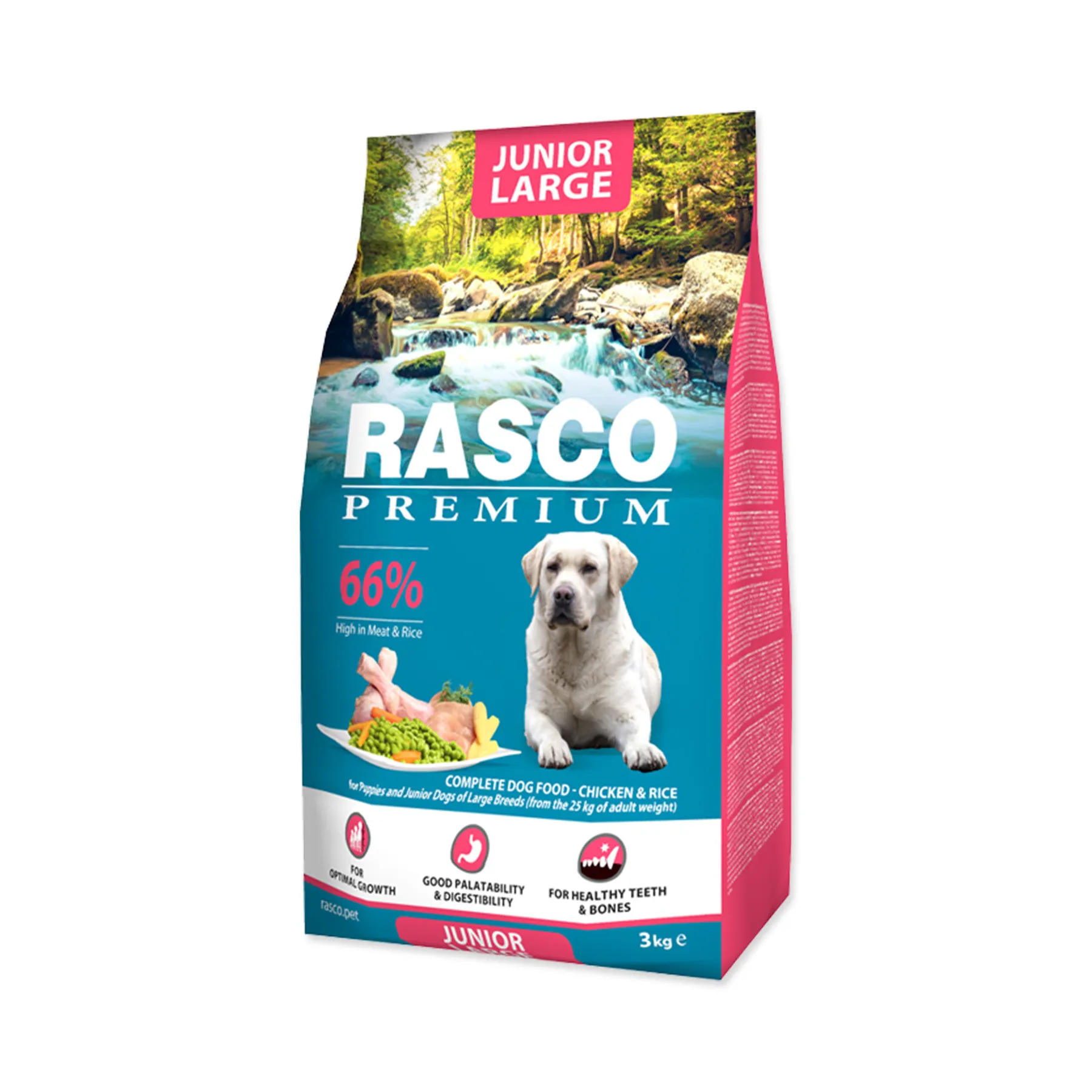 Rasco Premium Junior Large Kuře s rýží granule 3 kg