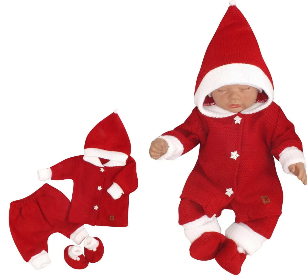 Z&Z 3-dílná pletená souprava, kabátek, kalhoty a botičky Baby Santa vel.  80