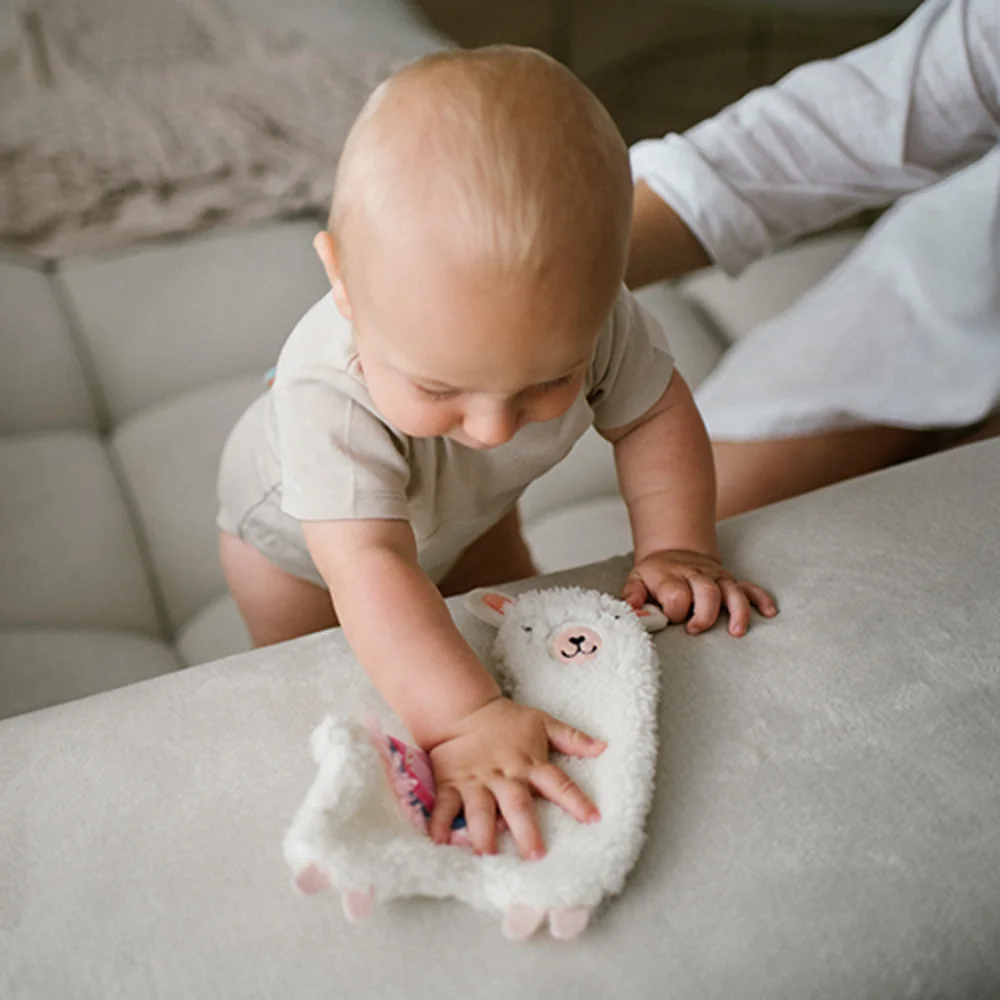 Babyono Plyšová hračka/přítulníček, šustící LAMA LULU, krémová/růžová 