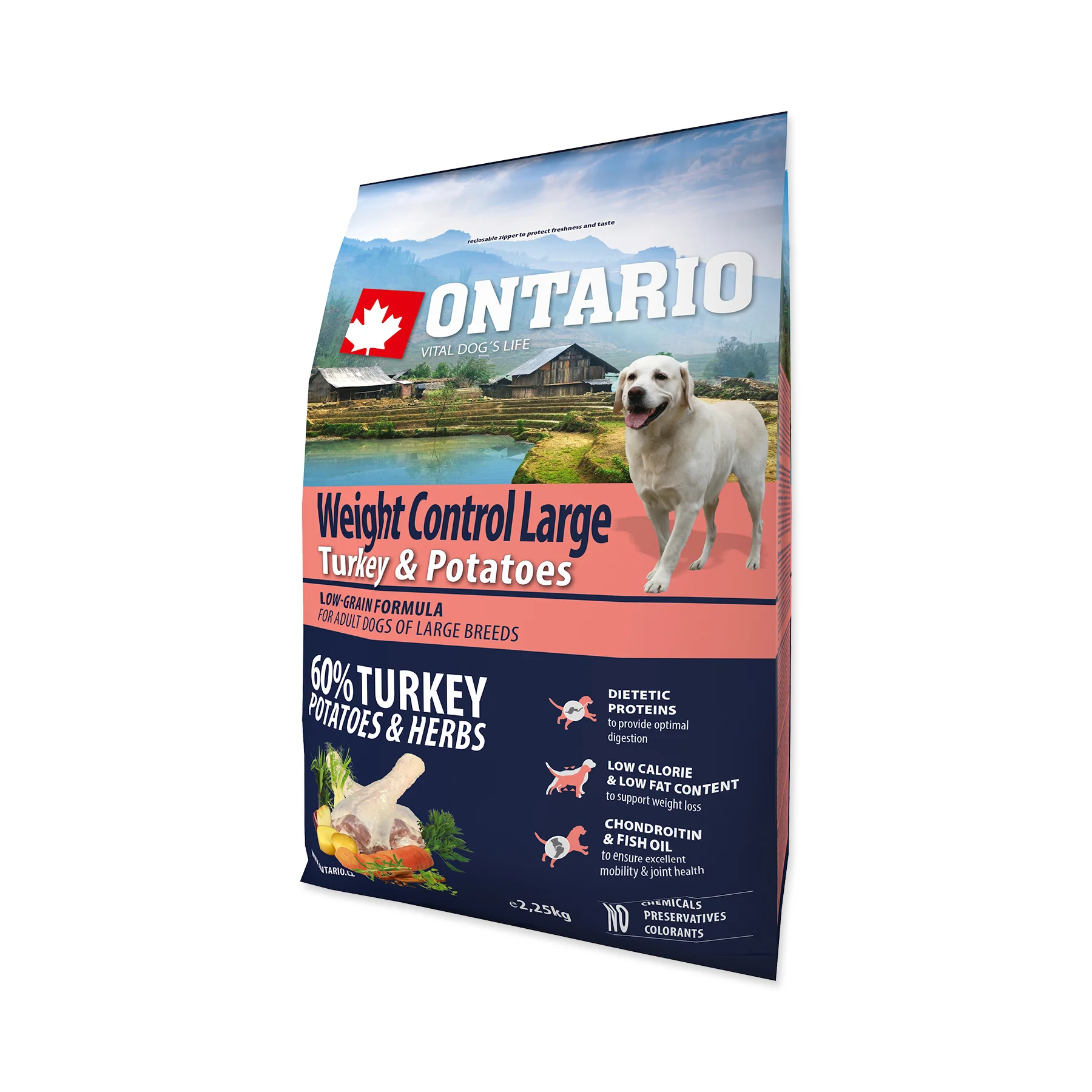 Ontario Large Weight Control Turkey&Potatoes granule 2,25 kg