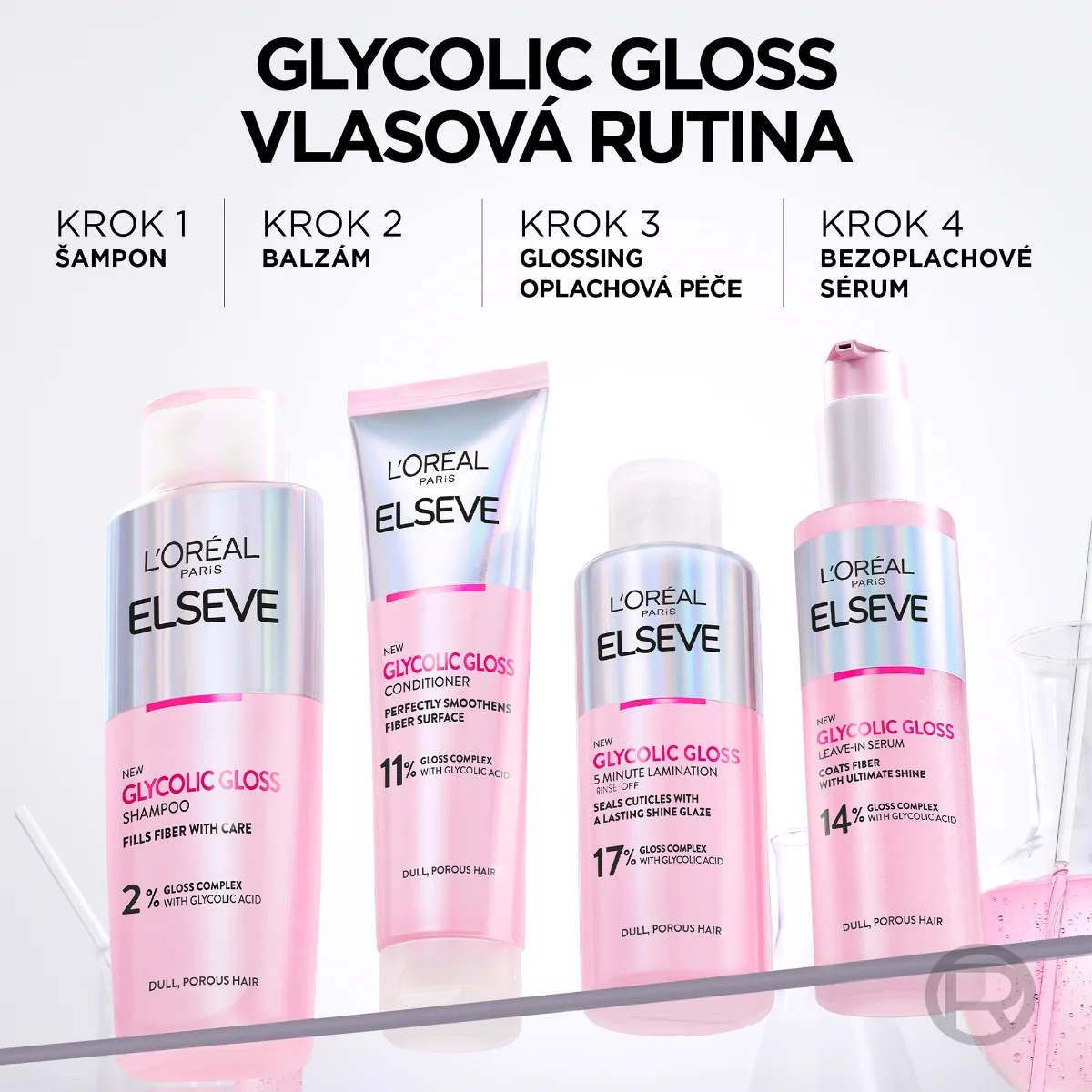 Loréal Paris Elseve Glycolic Gloss oplachová péče s kyselinou glykolovou 200 ml