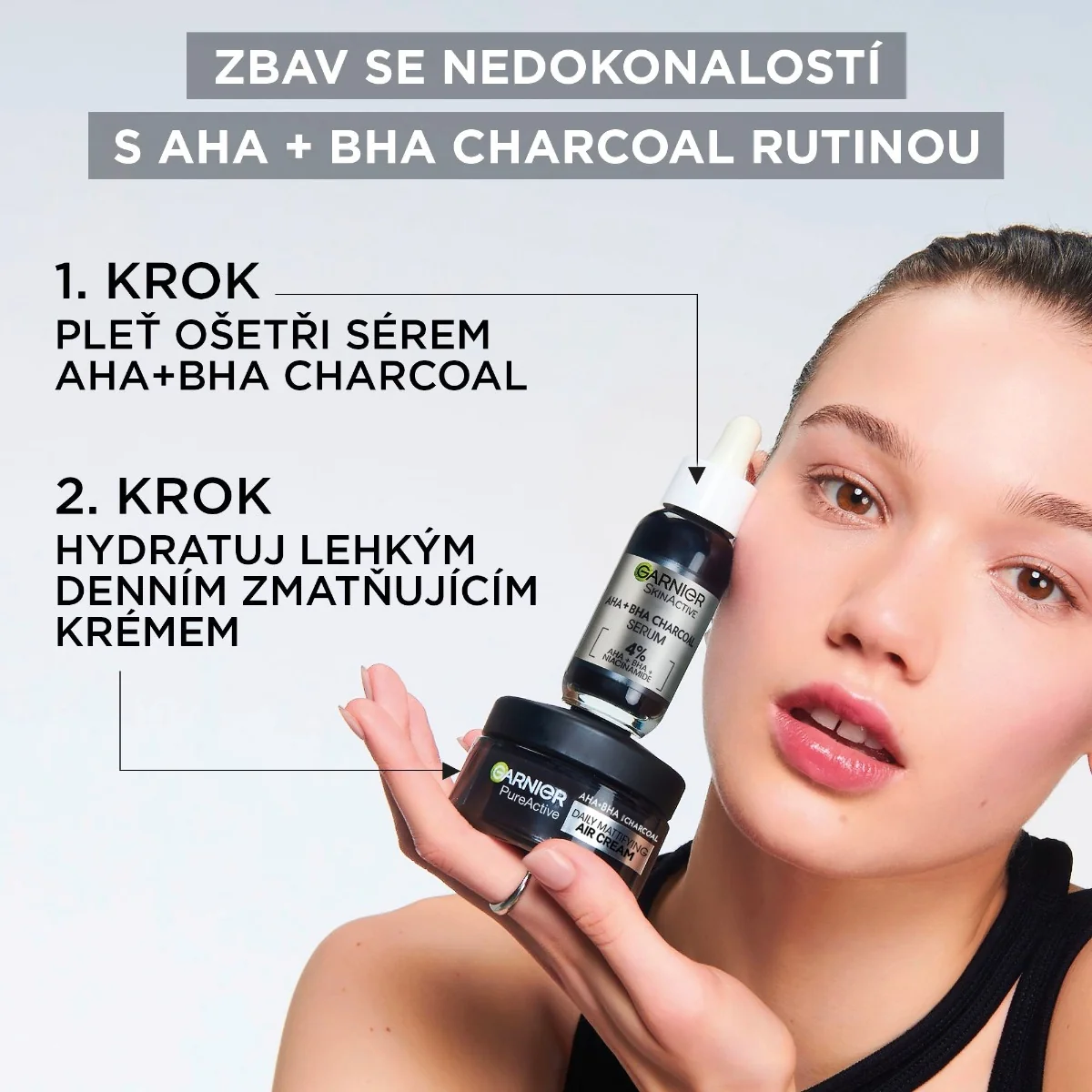 Garnier Pure Active AHA + BHA 3v1 zmatňující krém s aktivním uhlím 50 ml